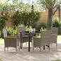 Preview: ARDEBO.de - 5-teiliges Garten Essen Set mit Kissen Grau Poly-Rattan, Gartentisch Schwarz 80x80x73 cm Sicherheitsglas