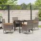 Preview: 5-teiliges Garten Essen Set mit Kissen Grau Poly-Rattan, Gartentisch Schwarz 80x80x73 cm Sicherheitsglas