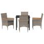 Preview: 5-teiliges Garten Essen Set mit Kissen Grau Poly-Rattan, Gartentisch Schwarz 80x80x73 cm Sicherheitsglas
