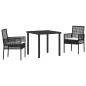 Preview: 3-teiliges Garten Esszimmer Set mit Kissen in Schwarz Poly Rattan