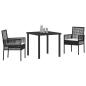 Preview: 3-teiliges Garten Esszimmer Set mit Kissen in Schwarz Poly Rattan