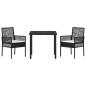 Preview: 3-teiliges Garten Esszimmer Set mit Kissen in Schwarz Poly Rattan
