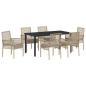 Preview: 7-teiliges Garten Essset mit Kissen Beige Poly Rattan