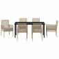 Preview: 7-teiliges Garten Essset mit Kissen Beige Poly Rattan