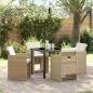 Preview: ARDEBO.de - 5-teiliges Garten Essset mit Kissen Beige Poly-Rattan