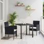 Preview: ARDEBO.de - 3-teiliges Garten-Ess-Set mit Kissen - Schwarzes Poly-Rattan