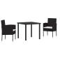 Preview: 3-teiliges Garten-Ess-Set mit Kissen - Schwarzes Poly-Rattan