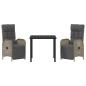 Preview: 3-teiliges Garten-Esszimmer-Set mit Kissen Grau Poly-Rattan