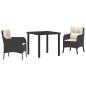Preview: 3-teiliges Garten-Dining-Set mit Kissen in Schwarz Poly Rattan
