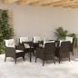 Preview: 7-teiliges Garten-Essenset mit Kissen Braun Poly Rattan