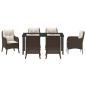 Preview: 7-teiliges Garten-Essenset mit Kissen Braun Poly Rattan