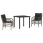 Preview: 3-teiliges Garten-Dining-Set mit Kissen Grau Poly Rattan