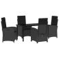 Preview: 5-teiliges Garten-Dining-Set mit Kissen Schwarz Poly Rattan