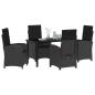 Preview: 5-teiliges Garten-Dining-Set mit Kissen Schwarz Poly Rattan