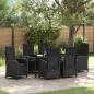 Preview: ARDEBO.de - 7-teiliges Garten-Esszimmer Set mit Kissen Schwarz Poly-Rattan