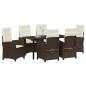 Preview: 7-teiliges Garten-Dining-Set mit Kissen in Braun aus Poly-Rattan