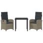 Preview: 3-teiliges Garten-Dining-Set mit Kissen grau aus Poly-Rattan