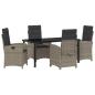 Preview: 5-teiliges Garten-Dining-Set mit Kissen in grauem Poly-Rattan