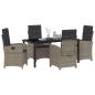 Preview: 5-teiliges Garten-Dining-Set mit Kissen in grauem Poly-Rattan