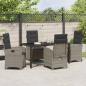 Preview: 5-teiliges Garten-Dining-Set mit Kissen in grauem Poly-Rattan