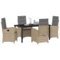 Preview: 5-teiliges Gartentischset mit Kissen in Beige Poly Rattan