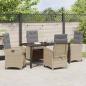 Preview: 5-teiliges Gartentischset mit Kissen in Beige Poly Rattan