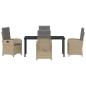 Preview: 5-teiliges Gartentischset mit Kissen in Beige Poly Rattan