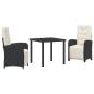 Preview: 3-teilige Garten Essgruppe mit Kissen Schwarz Poly Rattan, Gartentisch Schwarz 80x80x73 cm Temperiertes Glas