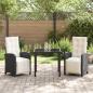 Preview: 3-teilige Garten Essgruppe mit Kissen Schwarz Poly Rattan, Gartentisch Schwarz 80x80x73 cm Temperiertes Glas