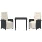 Preview: 3-teilige Garten Essgruppe mit Kissen Schwarz Poly Rattan, Gartentisch Schwarz 80x80x73 cm Temperiertes Glas