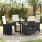 Preview: ARDEBO.de - 5-teilige Garten Essgruppe mit Kissen Schwarz Poly Rattan, Gartentisch Schwarz 80x80x73 cm Sicherheitsglas