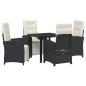 Preview: 5-teilige Garten Essgruppe mit Kissen Schwarz Poly Rattan, Gartentisch Schwarz 80x80x73 cm Sicherheitsglas