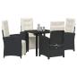 Preview: 5-teilige Garten Essgruppe mit Kissen Schwarz Poly Rattan, Gartentisch Schwarz 80x80x73 cm Sicherheitsglas