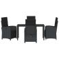 Preview: 5-teiliges Garten Esszimmer Set mit Kissen Schwarz Poly-Rattan, Gartentisch Schwarz 140x80x73 cm Tempered Glass
