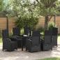 Preview: ARDEBO.de - 7-teilige Garten Essgruppe mit Kissen Schwarz Poly Rattan, Gartentisch Schwarz 160x80x73 cm Tempered Glass