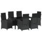 Preview: 7-teilige Garten Essgruppe mit Kissen Schwarz Poly Rattan, Gartentisch Schwarz 160x80x73 cm Tempered Glass