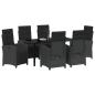 Preview: 7-teilige Garten Essgruppe mit Kissen Schwarz Poly Rattan, Gartentisch Schwarz 160x80x73 cm Tempered Glass