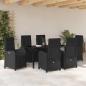 Preview: 7-teilige Garten Essgruppe mit Kissen Schwarz Poly Rattan, Gartentisch Schwarz 160x80x73 cm Tempered Glass