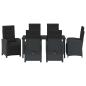 Preview: 7-teilige Garten Essgruppe mit Kissen Schwarz Poly Rattan, Gartentisch Schwarz 160x80x73 cm Tempered Glass