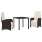 Preview: 3-teiliges Garten Essset mit Kissen Braun Poly-Rattan, Gartentisch Schwarz 80x80x73 cm Gehärtetes Glas