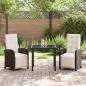 Preview: 3-teiliges Garten Essset mit Kissen Braun Poly-Rattan, Gartentisch Schwarz 80x80x73 cm Gehärtetes Glas