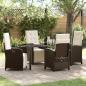 Preview: ARDEBO.de - 5-teiliges Garten Essgruppe mit Kissen, Braunes Poly Rattan, Gartentisch Schwarz 160x80x73 cm, gehärtetes Glas