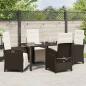 Preview: 5-teiliges Garten Essgruppe mit Kissen, Braunes Poly Rattan, Gartentisch Schwarz 160x80x73 cm, gehärtetes Glas