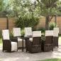 Preview: ARDEBO.de - 7-teiliges Garten Esszimmer Set mit Kissen in Braun aus Poly Rattan, Gartentisch Schwarz 160x80x73 cm mit gehärtetem Glas