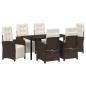 Preview: 7-teiliges Garten Esszimmer Set mit Kissen in Braun aus Poly Rattan, Gartentisch Schwarz 160x80x73 cm mit gehärtetem Glas