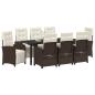 Preview: ARDEBO.de - 9-teiliges Garten Esszimmer Set mit Kissen Braun Poly Rattan, Gartentisch Schwarz 200x80x73 cm Tempered Glass