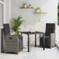 Preview: ARDEBO.de - 3-teiliges Garten Essset mit Polstern Grau Poly Rattan, Gartentisch Schwarz 80x80x73 cm Sicherheitsglas