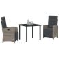 Preview: 3-teiliges Garten Essset mit Polstern Grau Poly Rattan, Gartentisch Schwarz 80x80x73 cm Sicherheitsglas