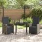 Preview: 3-teiliges Garten Essset mit Polstern Grau Poly Rattan, Gartentisch Schwarz 80x80x73 cm Sicherheitsglas