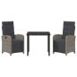 Preview: 3-teiliges Garten Essset mit Polstern Grau Poly Rattan, Gartentisch Schwarz 80x80x73 cm Sicherheitsglas
